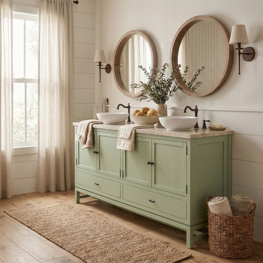 Diego 60 inch double bathroom vanity in sage green rustic bathroom