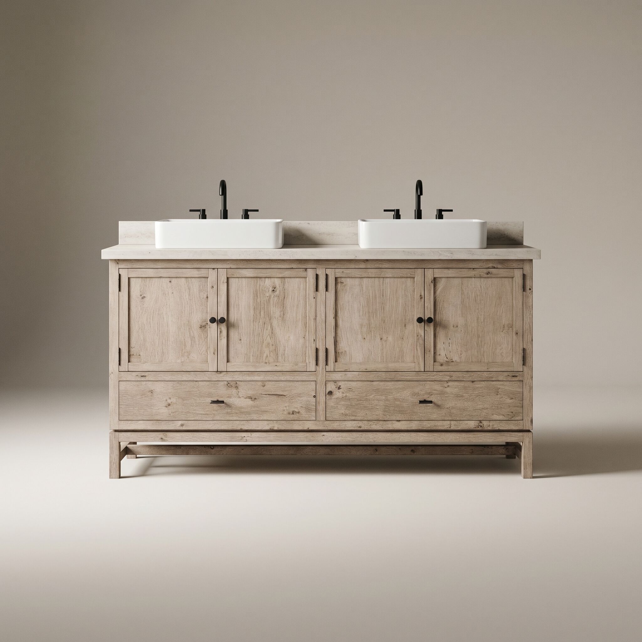 Front studio view of Diego 60 inch double bathroom vanity in Belgium Grey finish
