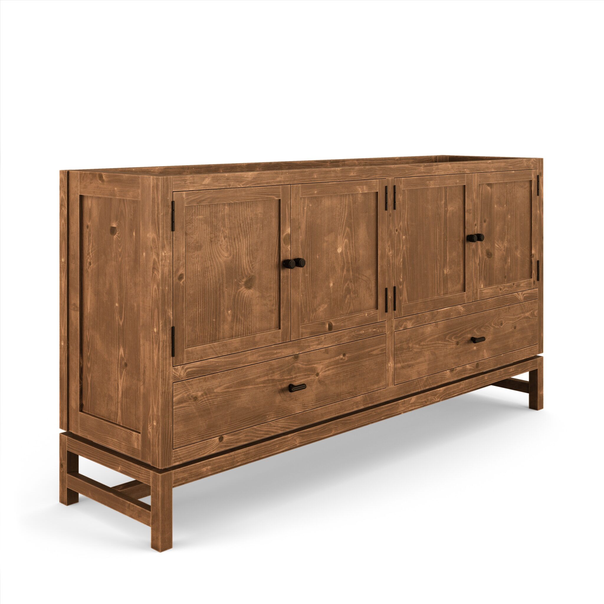 Front angle view of Diego solid wood bathroom vanity in British Tan finish