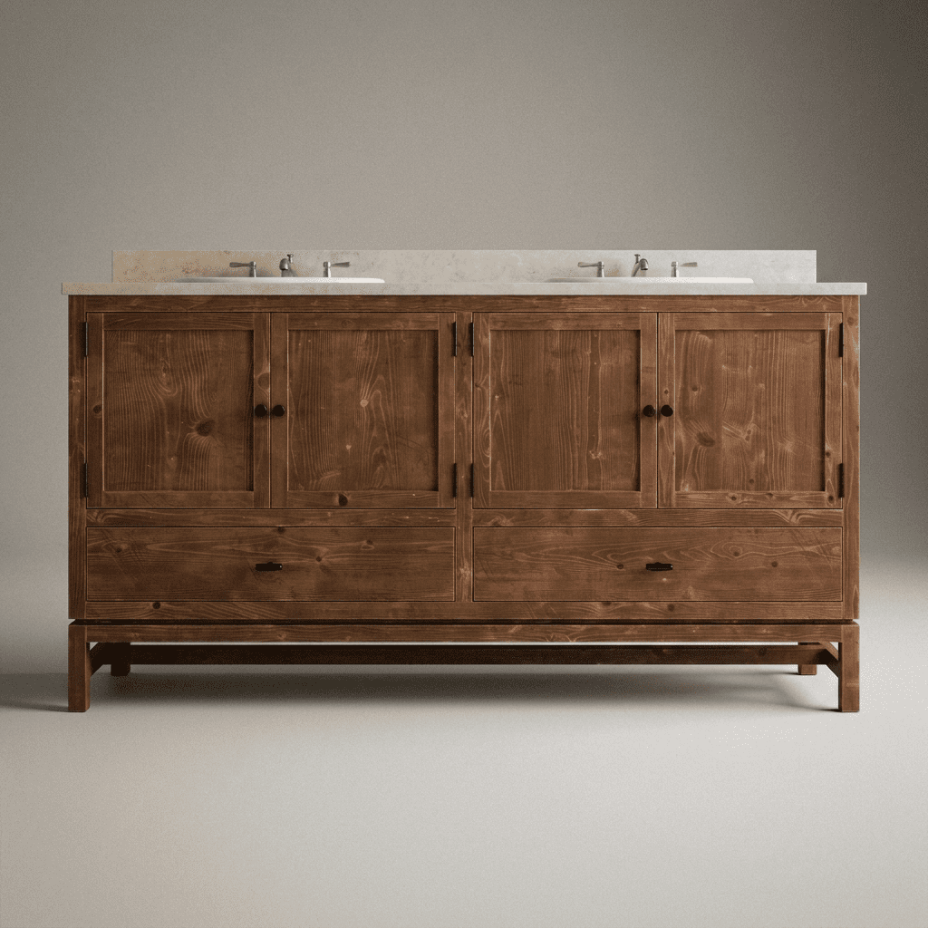 Diego 60 inch solid wood double bathroom vanity in British Tan finish