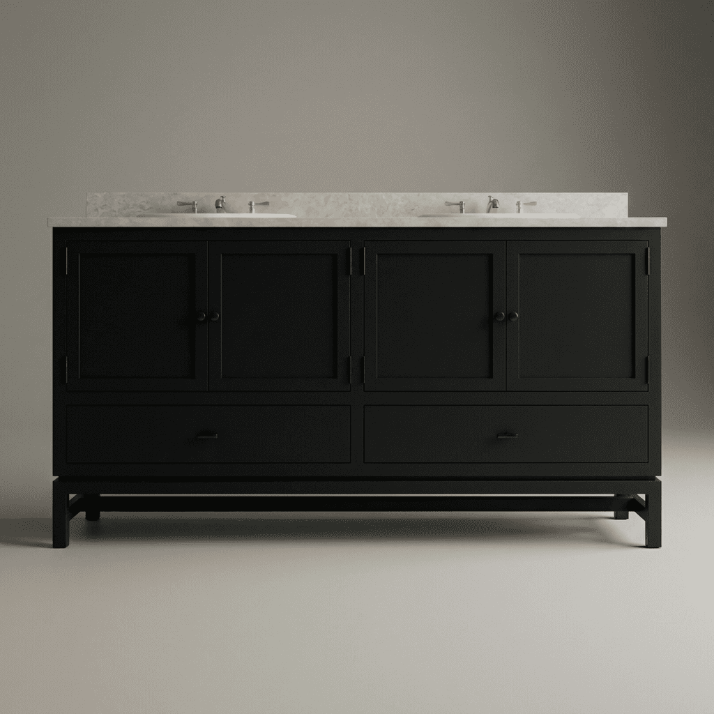 Diego 60 inch solid wood double bathroom vanity in black painted finish
