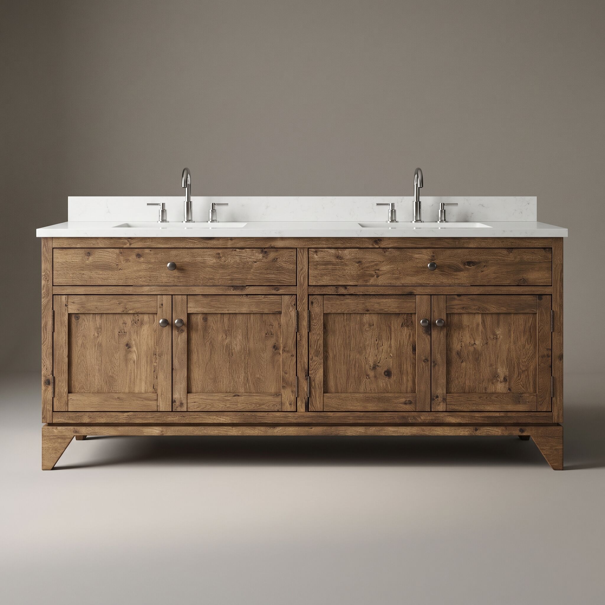 Trenton 60 inch solid wood double bathroom vanity in warm stained wood finish